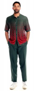 Silversilk Dark Green / Red Hand Woven Short Sleeve Knitted Outfit 3115
