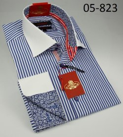 Axxess White / Blue Stripes Cotton Modern Fit Dress Shirt 05-823