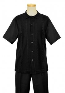 Silversilk Black Woven Dash Design Button Up 2 Piece Knitted Outfit 7362