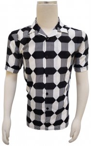 Pronti Black / White Geometric Design Short Sleeve Shirt S6665