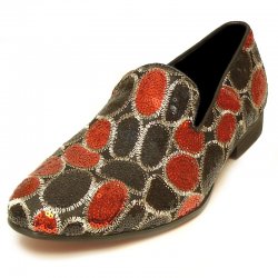 Fiesso Black / Red Sequins Genuine Leather Slip-On FI7025.