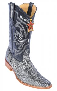 Los Altos Rustic Black Genuine All-Over Ostrich Leg Square Toe Cowboy Boots 710581