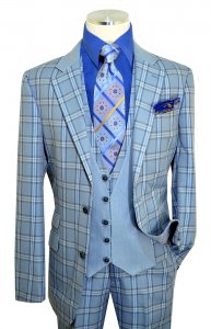 Extrema Slate Blue / Navy / White Windowpane Plaid Vested Classic Fit Suit RLBPV54