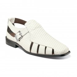 Stacy Adams "Solera" White Woven / Iguana Print Leather Sandals 24940