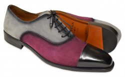 Mezlan "Drayton" Grey / Burgundy / Black Burnished Calfskin Suede Oxford Shoes 9726
