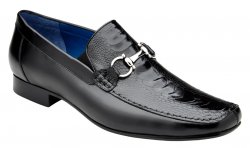Belvedere "Bruno" Black Genuine Ostrich Leg and Italian Calf Dress Loafer Shoes.