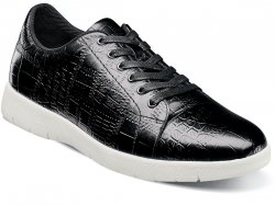 Stacy Adams "Halcyon" Black Genuine Burnished Leather Exotic Print Cap Toe Lace Up Sneakers 25295-001.