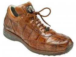 Mauri "Swamp" 8690 Cognac Burnished Genuine Baby Crocodile Hand-Painted Casual Sneakers