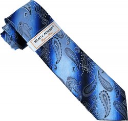 Stacy Adams Collection SA015 Navy / Sky Blue Diagonal Paisley Design 100% Woven Silk Necktie/Hanky Set