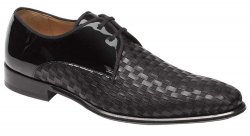 Mezlan "Sexto" Black Genuine Woven Calfskin / Fabric Blucher Oxford Shoes 8230.