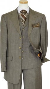 Masteloni Collection Taupe With Brown Plaid Super 150'S Vested Suit 6282/38941
