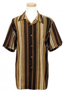 Pronti Brown / Taupe / Cream Vertical Stripe Microfiber Casual Shirt S5952