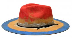 Bruno Capelo Camel / Red / Blue Hand Painted Wool Wide Brim Fedora Hat HT-780