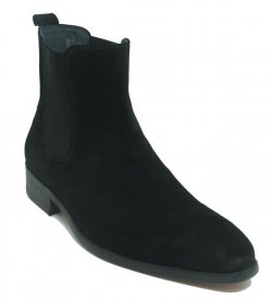 Carrucci Black Genuine Leather / Suede Chelsea High Boots KB478-108S.
