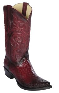 Los Altos Faded Burgundy Genuine Ostrich Leg Snip Toe Cowboy Boots 940543