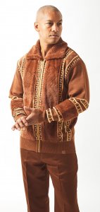Silversilk Cognac / Apricot Vegan Fur Zip-Up Knitted Sweater 61002