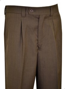 Extrema Dark Brown Super 150's Wool Pleated Wide Leg Slacks ZS304