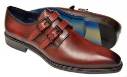 Mezlan "Meier" Burgundy Burnished Spanish Calfskin Double Monk Strap Shoes 20317