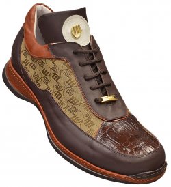 Mauri "8691" Chocolate Brown / Rust / Champagne Genuine Alligator / Mauri Fabric Sneakers.