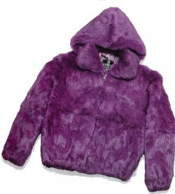 Winter Fur Kid's Purple Genuine Rex Rabbit Jacket with Fox Trimmed Hood K08R02.