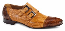 Mauri "Traiano" 1152 Brandy / Chestnut All Over Genuine Body Alligator Hand-Painted Shoes With Double Monk Strap.