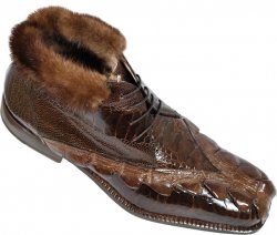 Mauri "Cinema" 4451 Sport Rust Genuine Ostrich Leg / Hornback Crocodile With Mink Fur Lining Boots