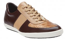 Belvedere "Rana" Brown / Taupe Genuine Crocodile And Soft Calf Casual Sneakers With Alligator Head 33019