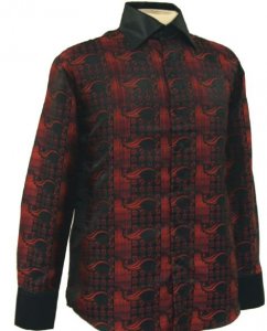 Daniel Ellissa Black / Red Fancy Polyester Shirt With Button Cuff FSS1406.