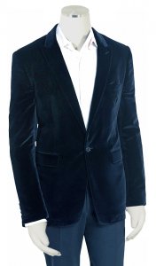 Cielo Navy Blue Velvet Modern Fit Blazer B6197