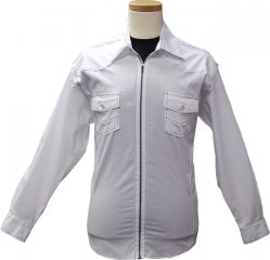 Cielo White With Black Pick-Stitching And Zipper Jacket-Style Casual Shirt
