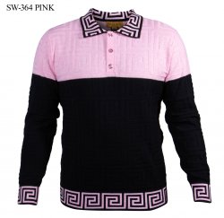 Prestige Black / Pink Knitted Wool Blend Greek Design Pull-Over Sweater SW-364