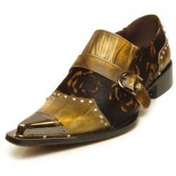 Fiesso Brown Genuine Leather / Pony Hair Slip-On With Metal Toe FI6988.