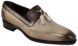 Emilio Franco 16190 Taupe / Chocolate Brown Genuine Calf Loafer Shoes With Tassel.