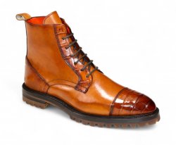 Fennix Italy "Bastian" Gold Genuine Italian Alligator Leather Ankle Boots.