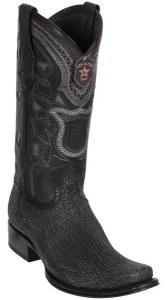 Los Altos Black Genuine Shark Leather European Square Toe Cowboy Boots 760905