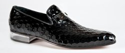 Mauri "4709/2" Black Genuine Honeycomb Patent Leather / Fabric Loafers Shoes.