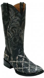 Ferrini Ladies 81293-35 Distressed Black Genuine Leather S-Toe Cowboy Boots.
