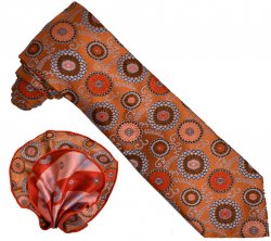 Verse 9 Collection Rust / Red / Lilac / Pink / Dark Brown Circular Paisley Design 100% Woven Silk Necktie / Reversible Hanky Set V925