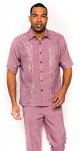 Prestige Mauve Woven / Paisley Laced Front Short Sleeve Outfit PM-612