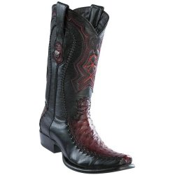 Wild West Faded Burgundy Genuine Ostrich With Deer Dubai Toe Cowboy Boots 279F0343