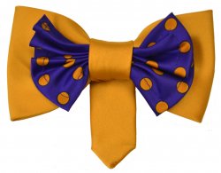 Vittorio Vico Gold / Purple With Gold Polka Dot Double Layered Design 100% Silk Bow Tie / Hanky Set XB524