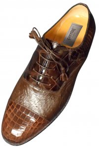 Ferrini 4234 Chocolate Genuine Alligator / Ostrich Lace Up Cap Toe Shoes