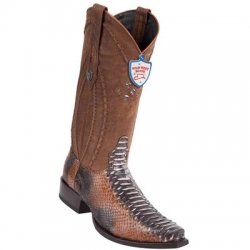 Wild West Rustic Cognac Genuine Python Snip Toe Cowboy Boots 2945788