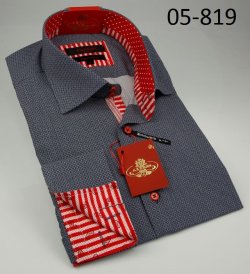 Axxess Grey / Red Cotton Modern Fit Dress Shirt 05-819