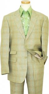 Inserch 100% Linen Mint Green With Cognac Windowpanes Suit 46331