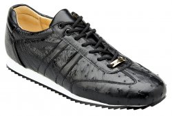 Belvedere "Parker" Black Genuine Ostrich Casual Sneakers 6004.