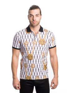 V.I.P. White / Gold / Black Medusa Design Short Sleeve Polo Shirt VPK20-30