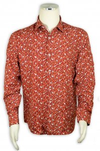 Sangi by Bassiri Cranberry Red / Khaki Floral Print Long Sleeve Casual Shirt S1084