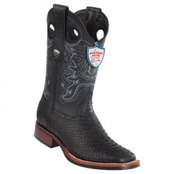 Wild West Black Genuine Python Wide Square Toe Cowboy Boots 2825G5705