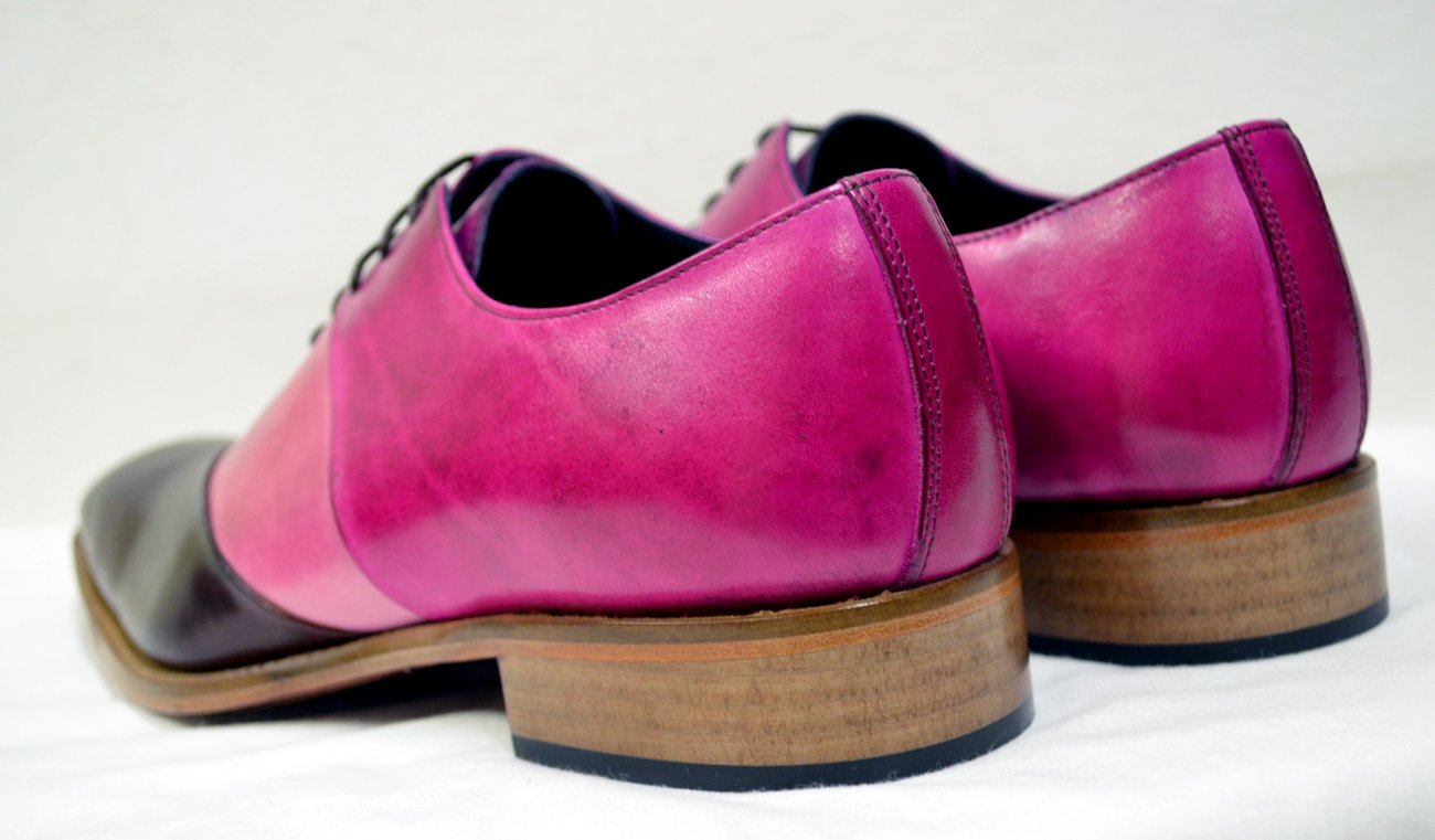 Back of Duca pink and black genuine calfskin lace-up Oxford shoes